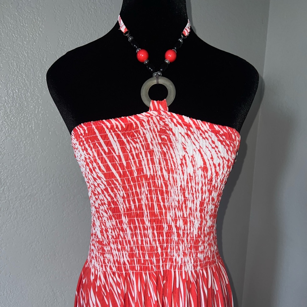 MAGIC Red and White Smocked Halter Sundress